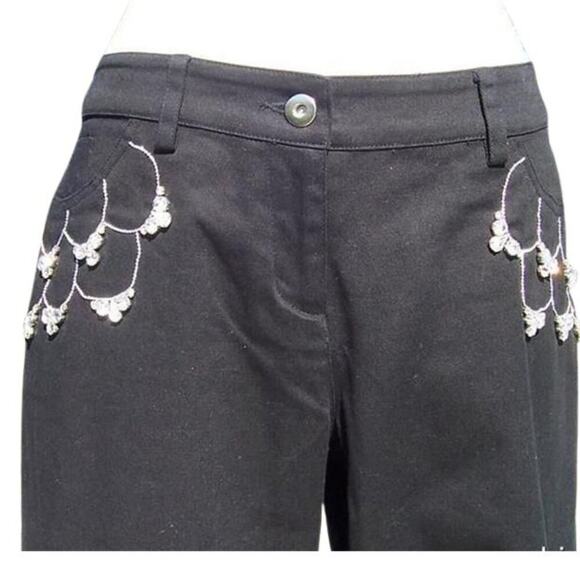 Cache Chunky Rhinestone Pockets Stretch Black Jean Pant Flair Leg New $158 NWT - Picture 4 of 6